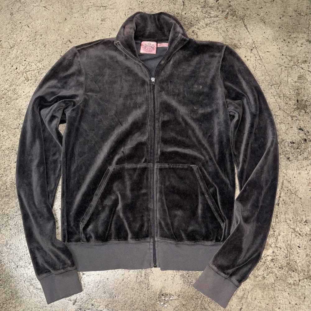Juicy couture gray velvet track suit jacket size L y2k 2000s mcbling